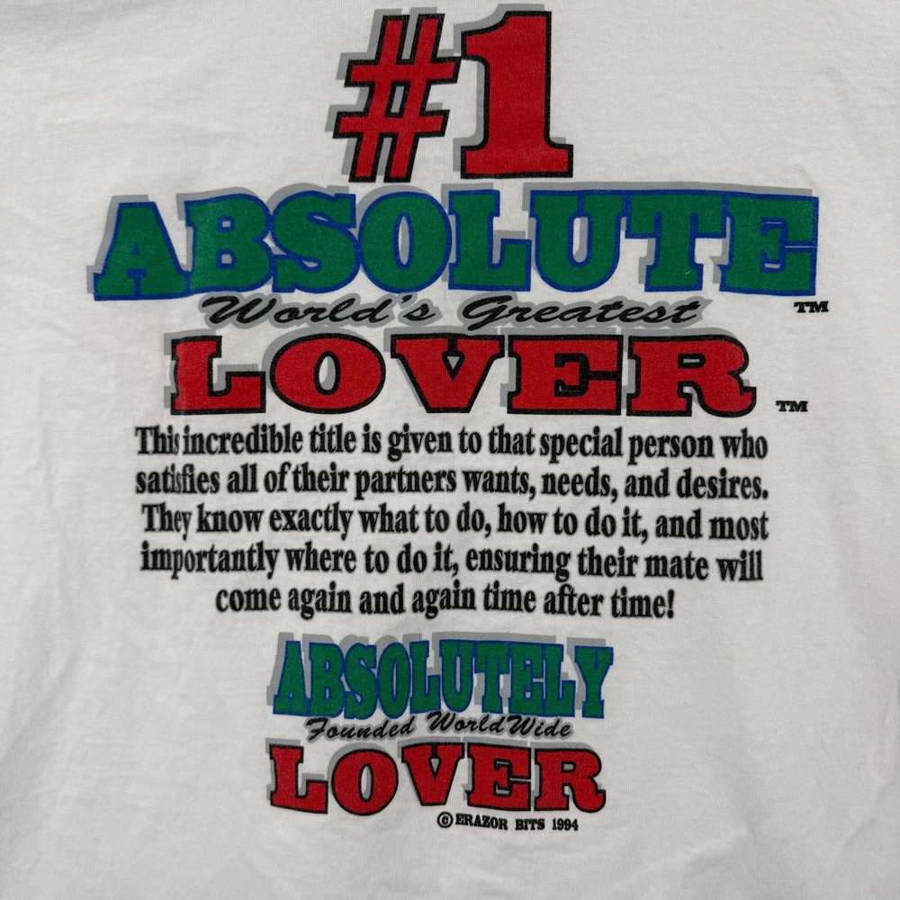 Wild Oats Absolute Lover T-Shirt Mens XL White 1994 Vintage Single Stitch Humor